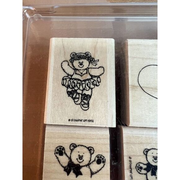 Stampin Up Collection of 8 Wood Rubber Stamps Bear Theme - Picture 2 of 7